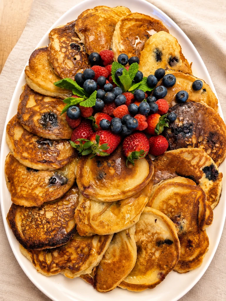 Pancakes with berries on a platter